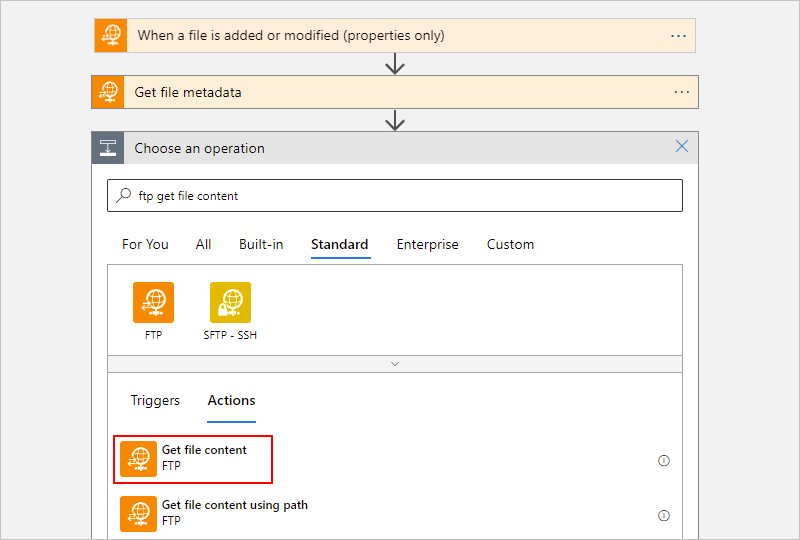 Screenshot shows the Azure portal, Consumption workflow designer, search box with 