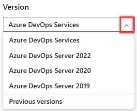 Seleccione una versión en el selector de versiones del contenido de Azure DevOps.