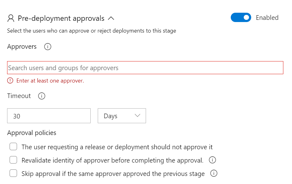 Captura de pantalla que muestra las aprobaciones previas a la implementación.