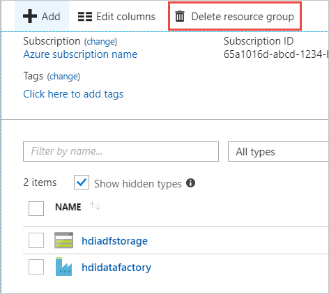 Azure portal delete resource group.