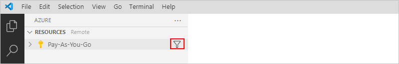 Captura de pantalla que muestra la ventana de Azure con las suscripciones y el icono del filtro seleccionado.