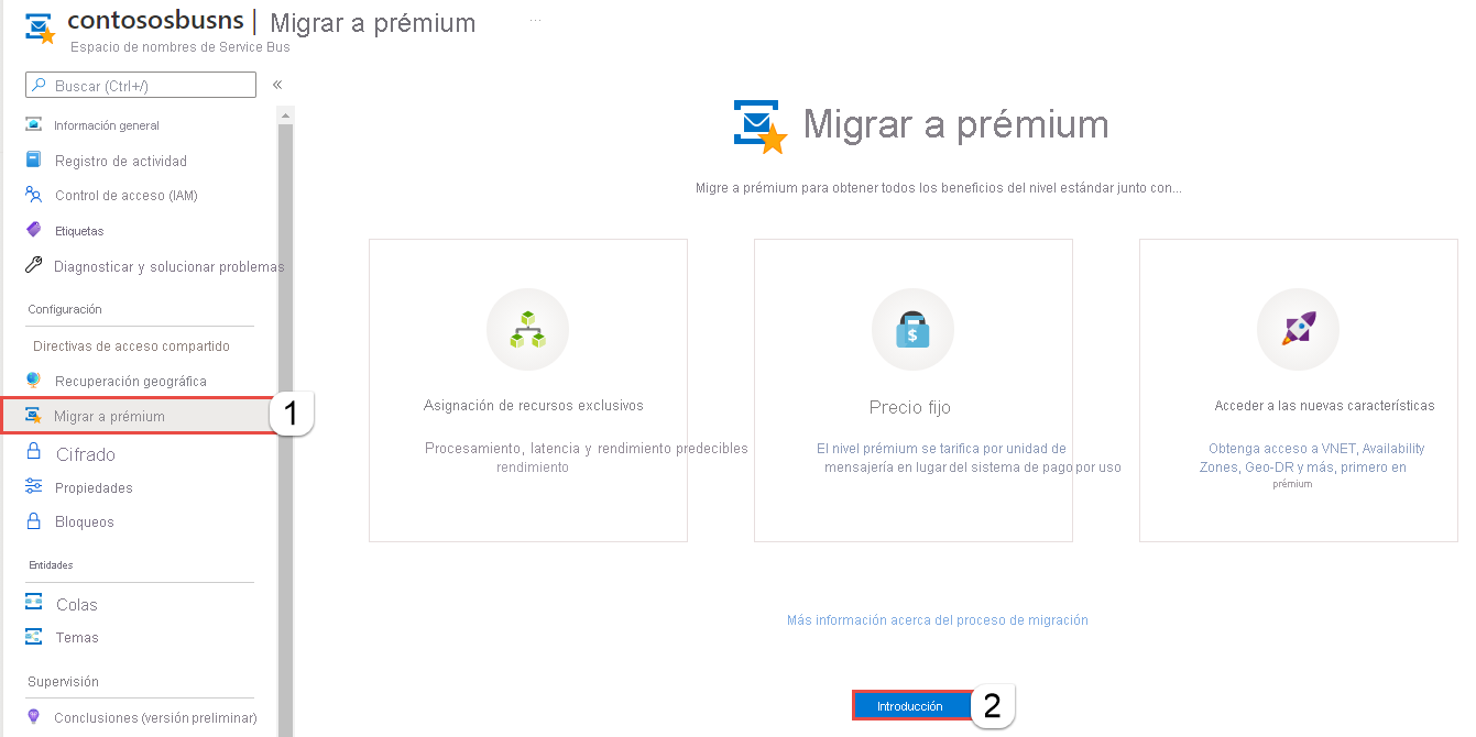 Image showing the Migrate to premium page.