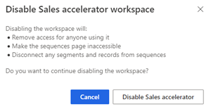 Captura de pantalla del mensaje de confirmación de desactivación del acelerador de ventas.
