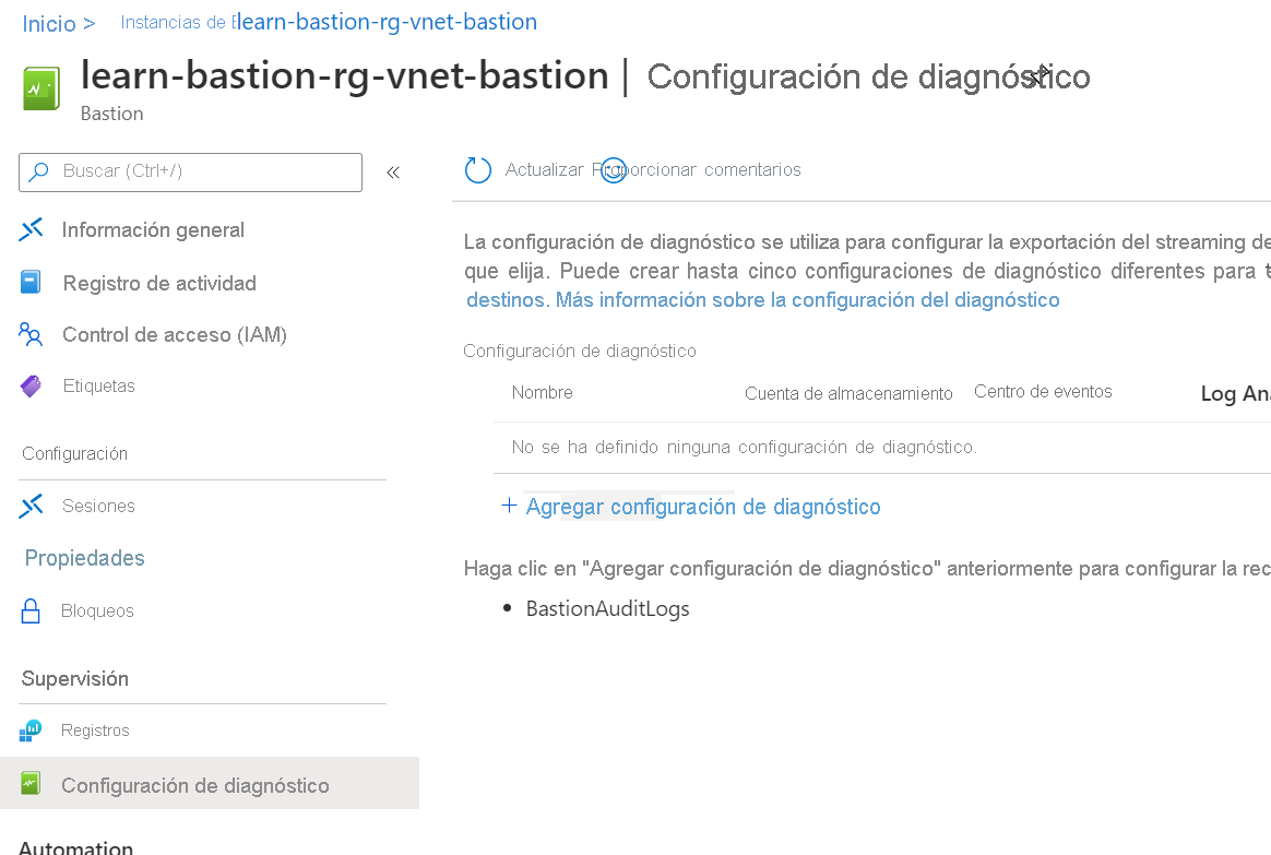 Screenshot that shows the Add diagnostic settings link within the Diagnostics settings page.