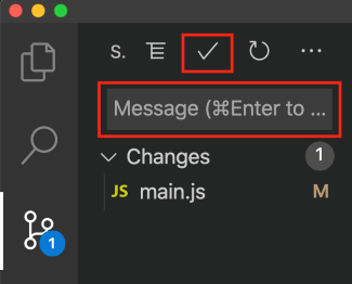 Screenshot that shows committing main J S file changes.