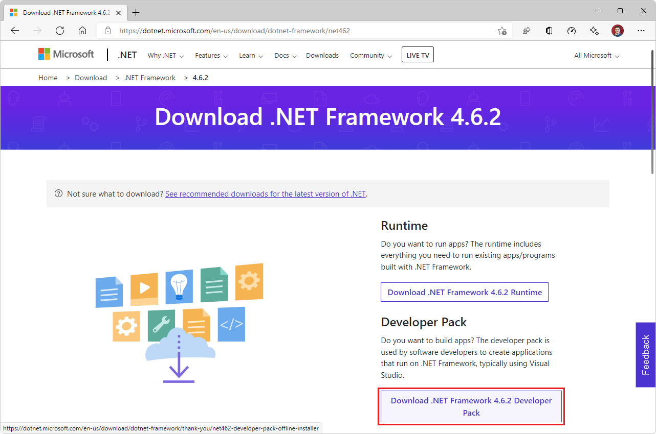 Descarga del paquete para desarrolladores de .NET Framework 4.6.2