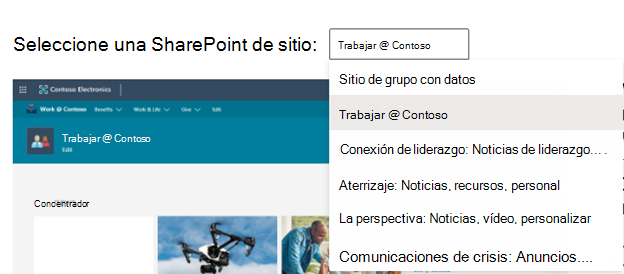 Captura de la pantalla de selección de plantilla de SharePoint