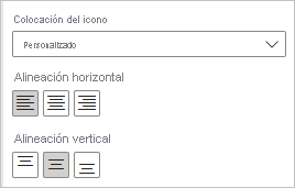 Screenshot showing the Horizontal alignment and Vertical alignment options for an icon.