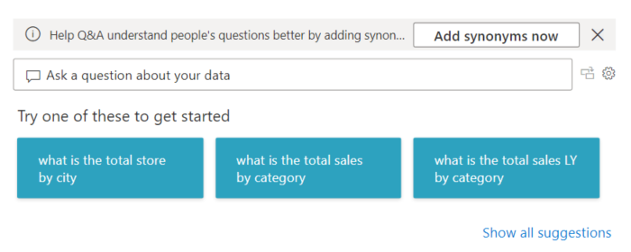 Captura de pantalla de un objeto visual de Preguntas y respuestas.