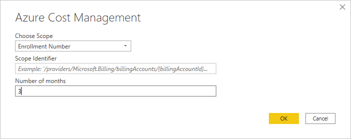 En la captura de pantalla se muestran las propiedades de Azure Cost Management con un ámbito de número de inscripción.