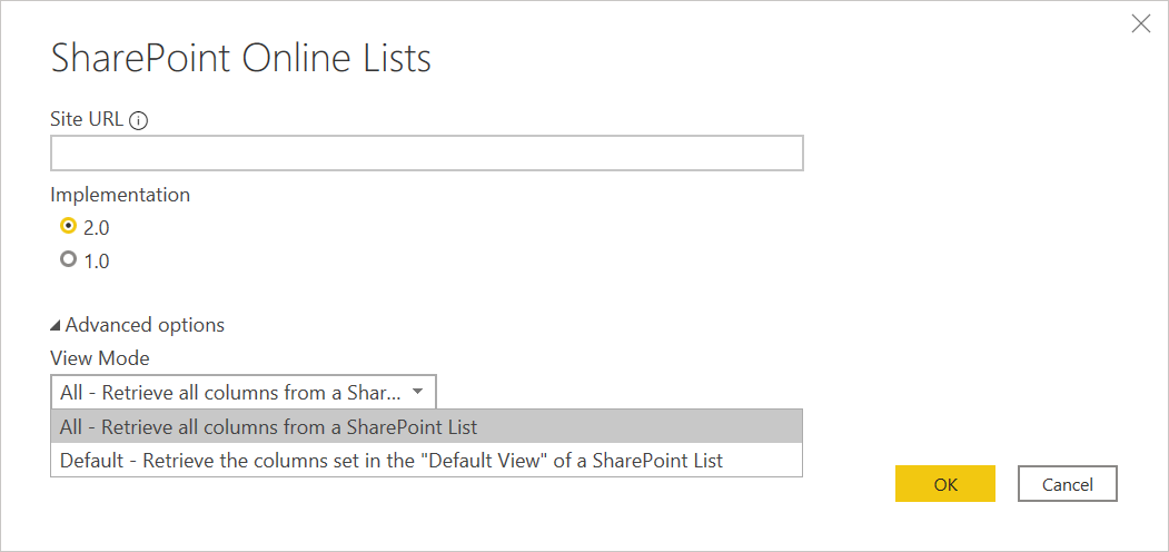 Pantalla que muestra una muestra de la configuración de la lista de SharePoint Online.