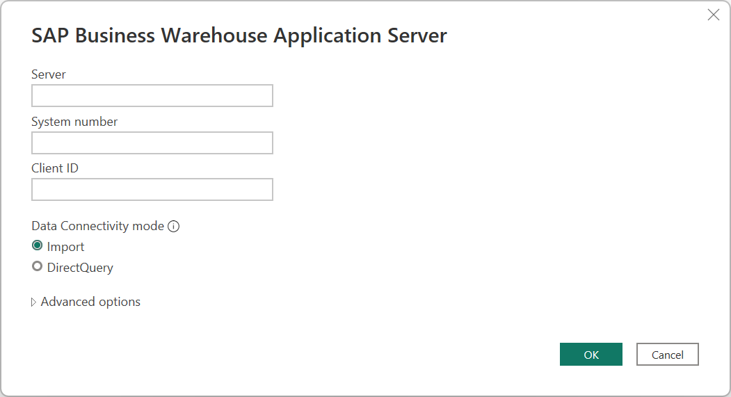 Escriba la información del servidor de aplicaciones de SAP Business Warehouse.