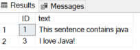Captura de pantalla de resultados del ejemplo de Java.