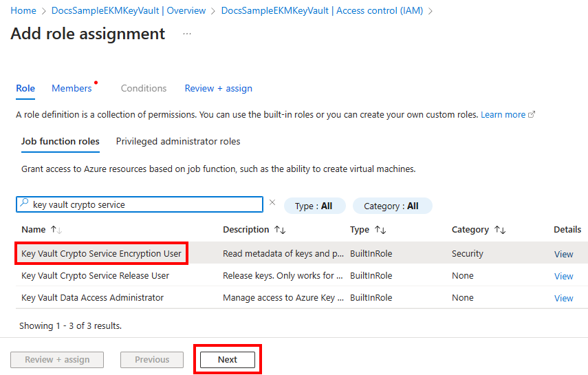Captura de pantalla de la página para agregar asignación de roles en Azure Portal.