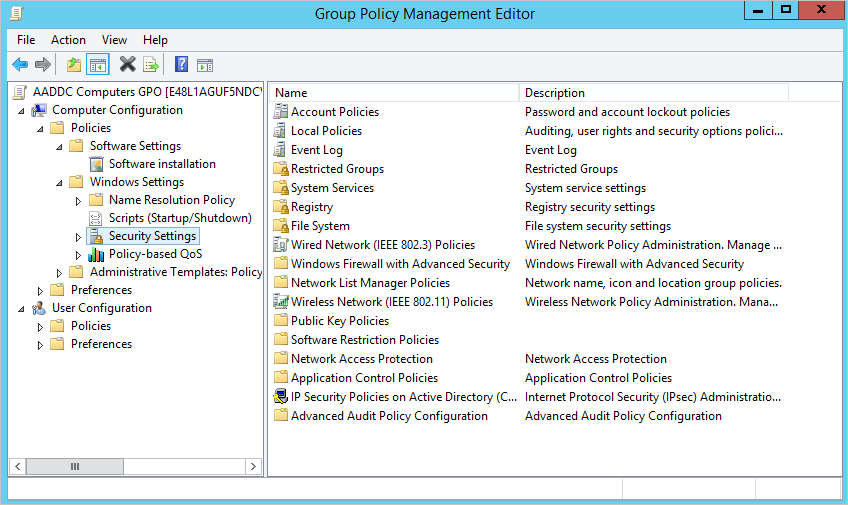 Screenshot of the Group Policy Management Editor.