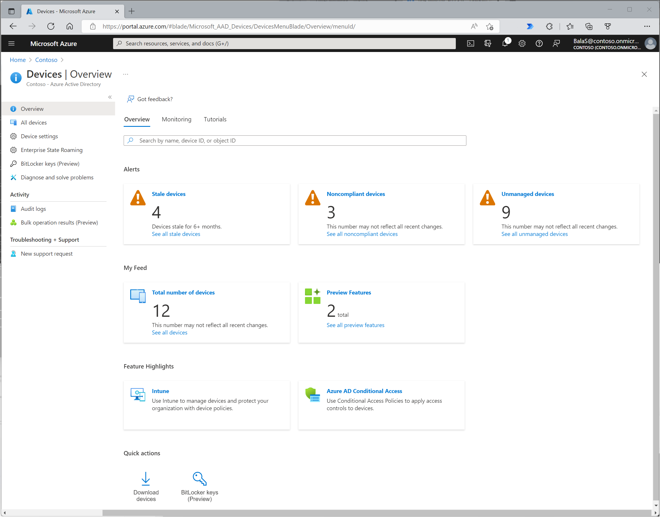 Screenshot that shows the devices overview in the Azure portal.