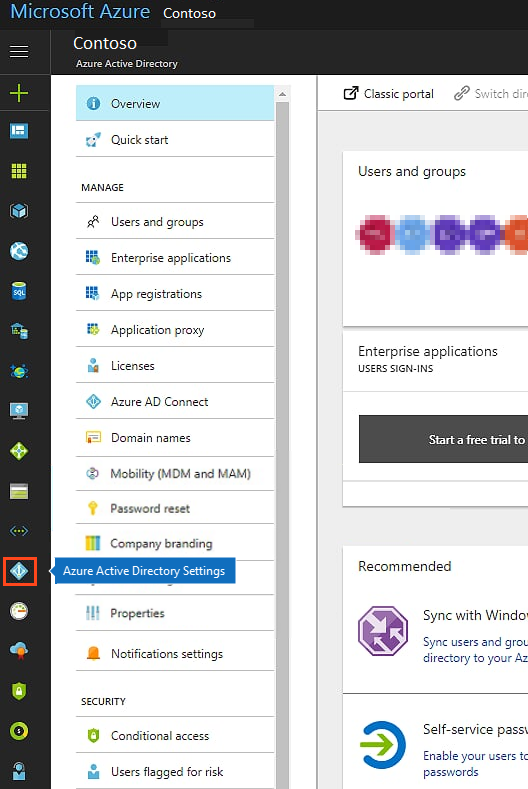 Screenshot of the Azure Active Directory Settings icon in the navigation bar.