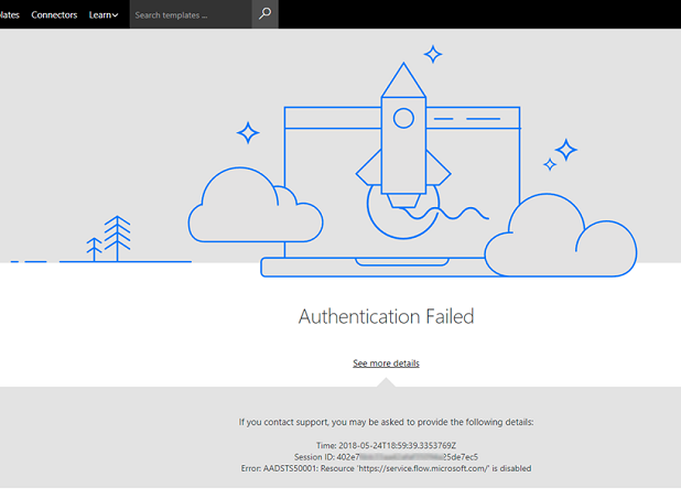 Screenshot of the error page when signing in to Flow.