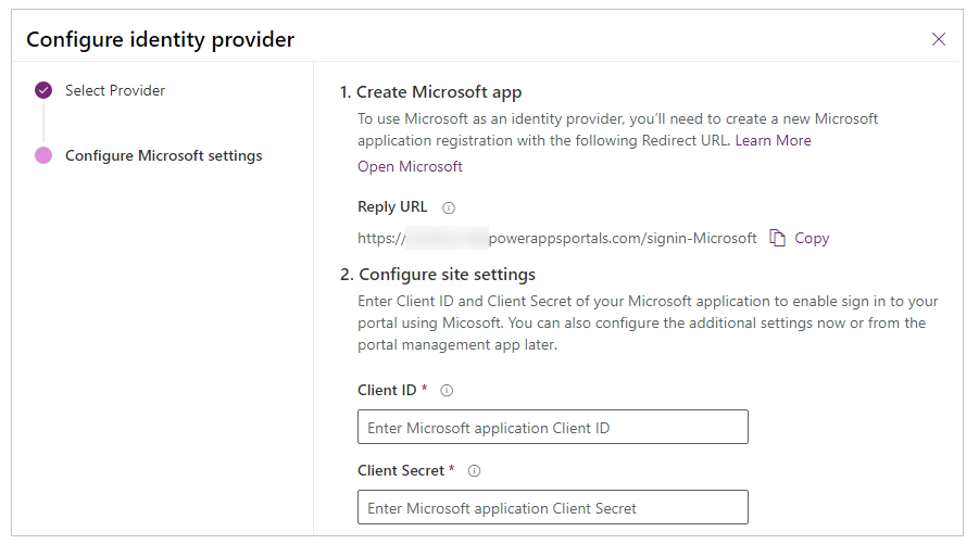 Microsofti rakenduse konfigureerimine.