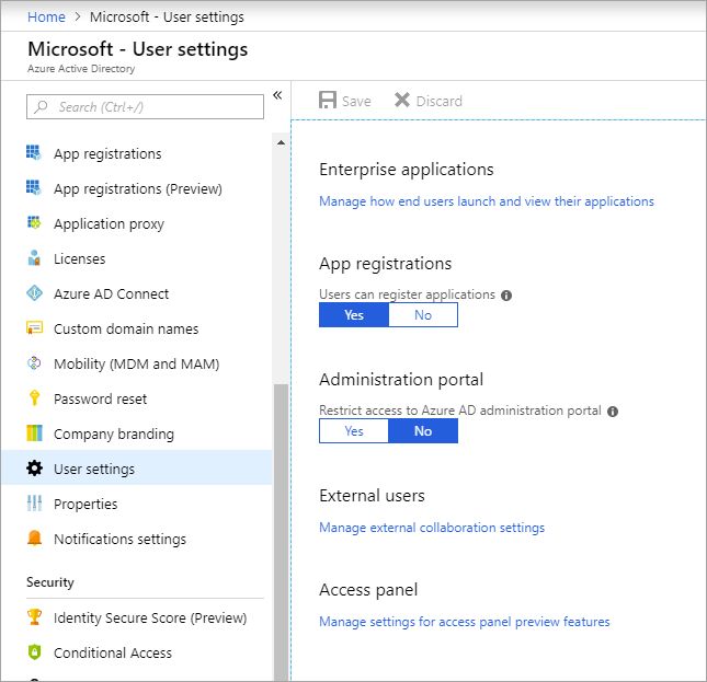 Captura de pantalla que muestra la opción de usuarios externos en la configuración del usuario.
