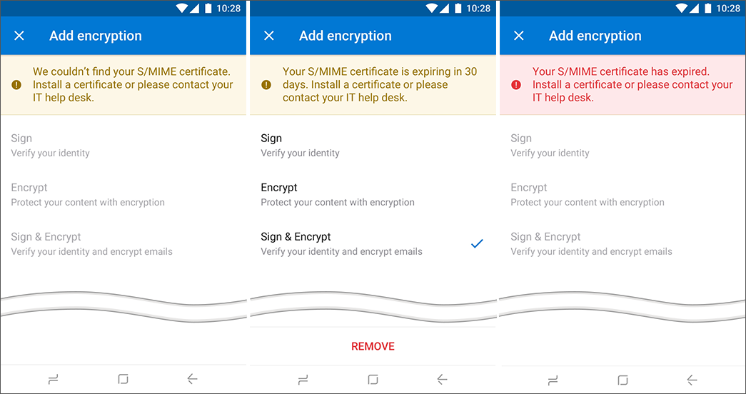 Screenshots showing warnings about certificate expiration.