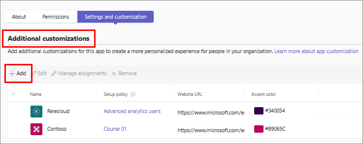 Screenshot showing the option to create a new app customization option.