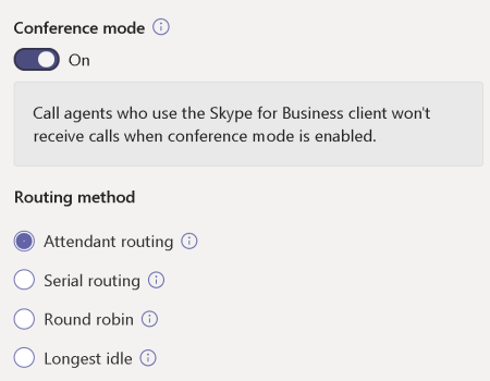 Screenshot of conference mode and routing method settings.