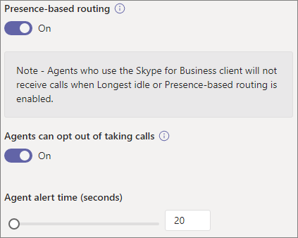 Screenshot of routing, opt out, and alert time settings.