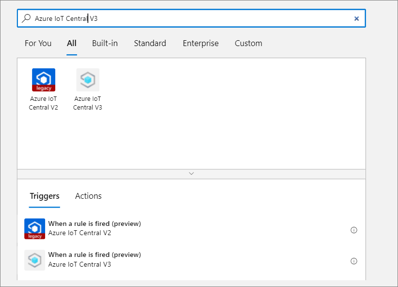 Find the Azure IoT Central - preview connector and choose the trigger