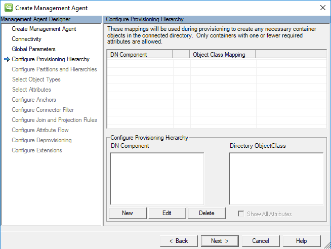 Screenshot showing the Configure Provisioning Hierarchy page and a Next button.