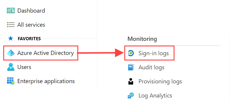 Screenshot of the Azure Active Directory admin center with Sign-ins options highlighted.