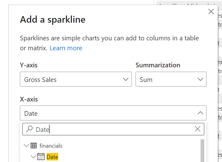 Screenshot of Complete the Sparkline dialog box.