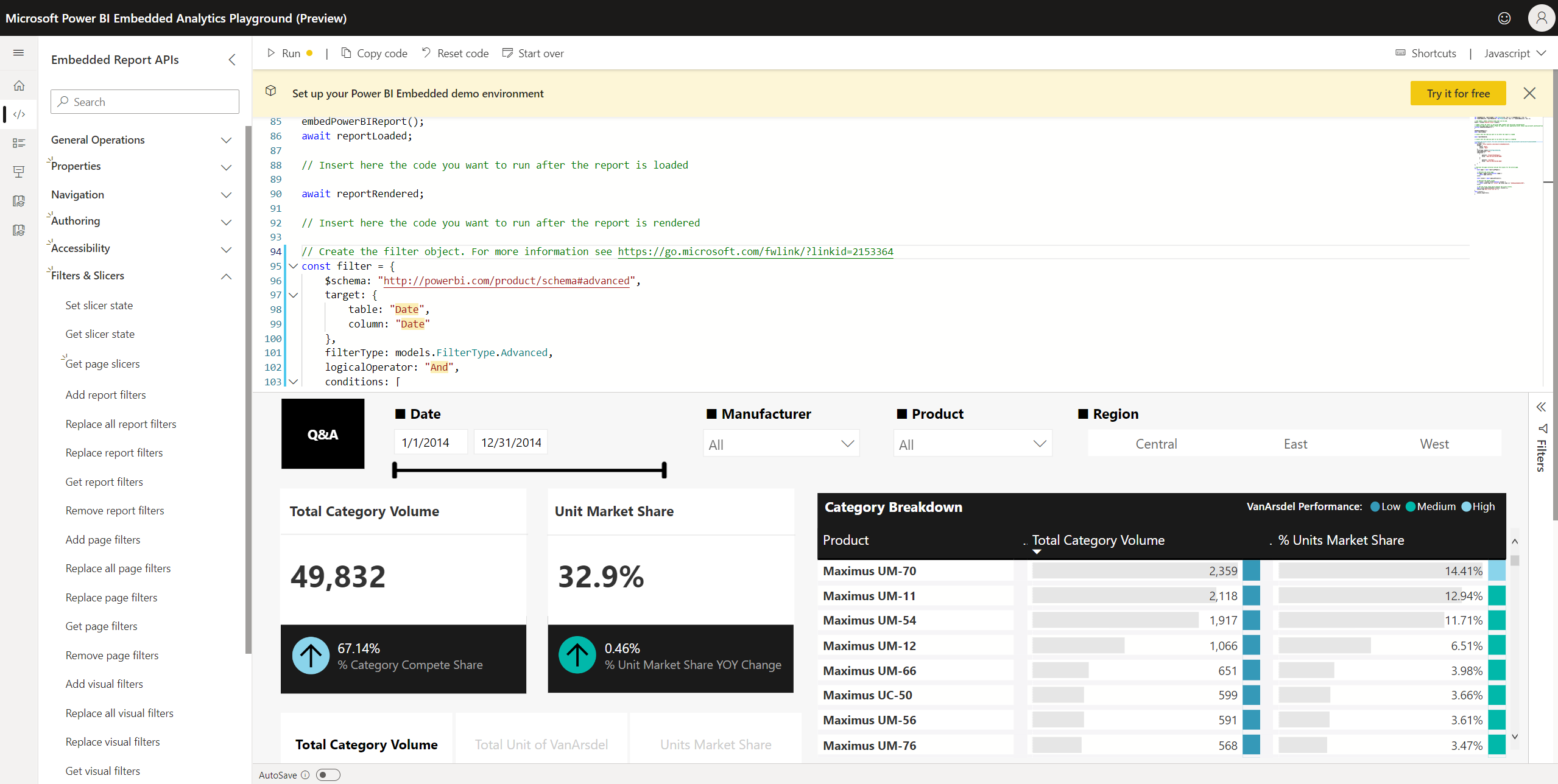 A screenshot of the developer sandbox in use.