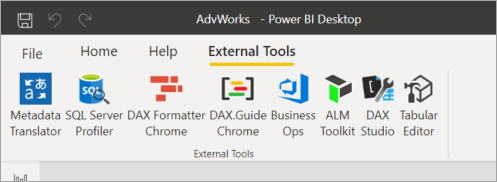 External tools ribbon with tool icons