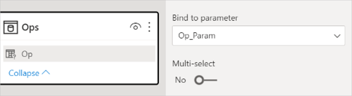 Näyttökuva, jossa Op on sidottu Op_Param-parametriin.