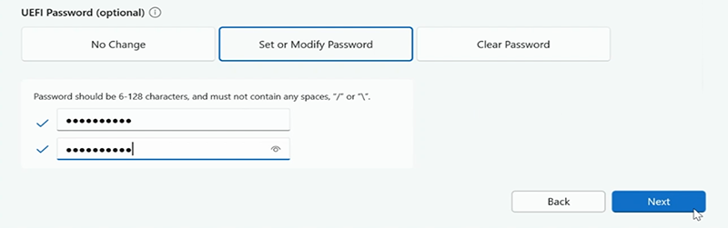 Screenshot of Set UEFI password for Surface Hub.