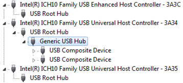 Screenshot showing a generic USB hub selected in Windows Device Manager.