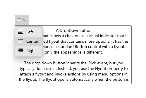 A drop down button with alignment commands