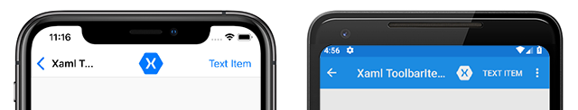 Capture d’écran du menu principal « ToolbarItem » Android et iOS »