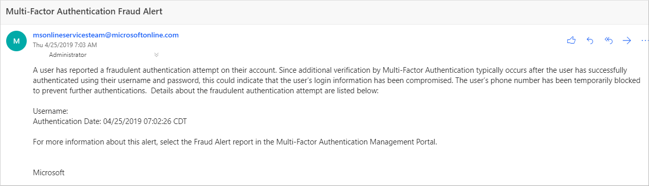 Capture d’écran montrant un e-mail de notification d’alerte relative à une fraude.