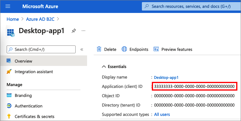 Screenshot highlighting the desktop application ID.