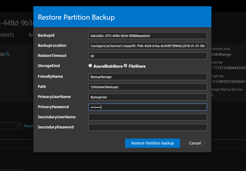 Déclencher la restauration de partition pour FileShare
