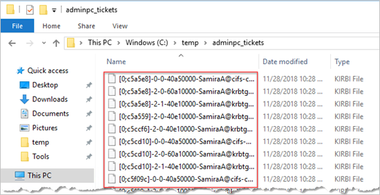 C:\temp\tickets is our exported mimikatz output from AdminPC.