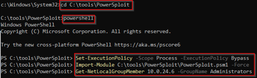 Get local admins for 10.0.24.6 via PowerSploit.