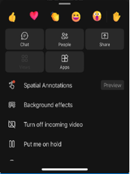 Capture d’écran de Teams sur un téléphone mobile montrant la sélection Annotations spatiales