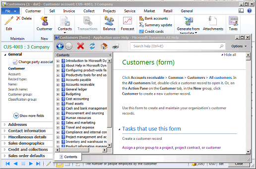 View the Customers (form) Help documentation