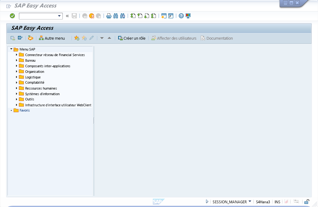 Capture d’écran de la fenêtre SAP Easy Access.