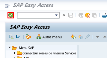 Capture d’écran de la fenêtre SAP Easy Access avec la coche en regard du champ de code de transaction sélectionné.