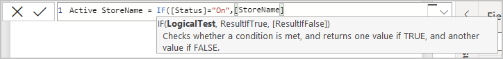 Capture d’écran de la colonne StoreName ajoutée à la formule.
