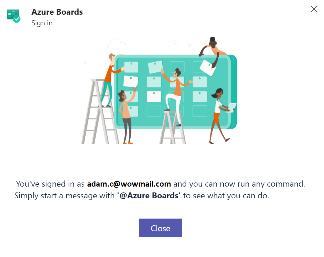 Connectez-vous et vous authentifiez-vous auprès d’Azure Boards, étape 2.